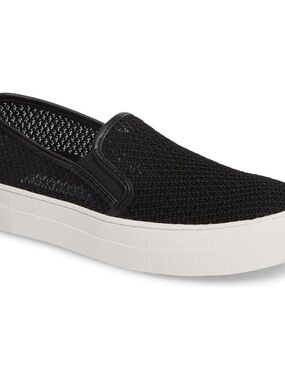 Navy Steve Madden Knit Slip-On Sneaker with White Platform Sole